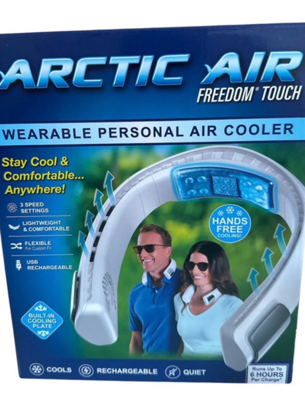 Freedom Touch Wearable Personal Air Cooler - White/Blue
